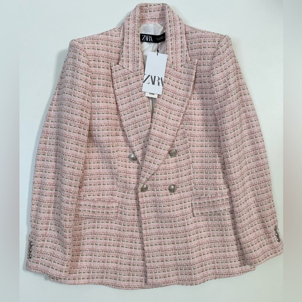 Zara Blush Pink Tweed Blazer Sz L (NWT) - $39 - Picture 2 of 11